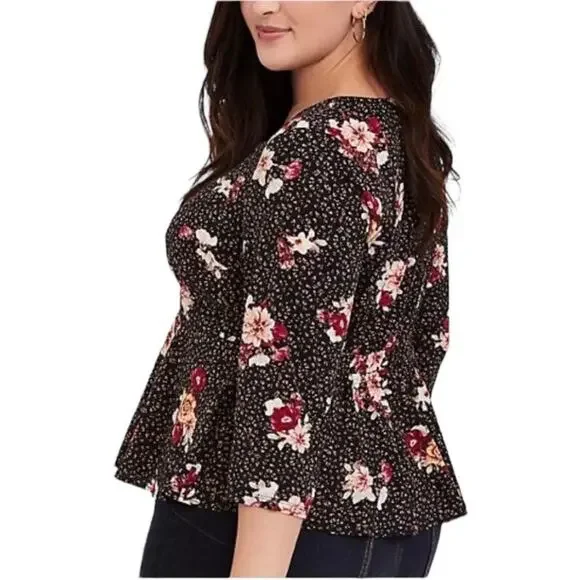 Torrid Black Floral Babydoll Top Sz.3 - Picture 3 of 14